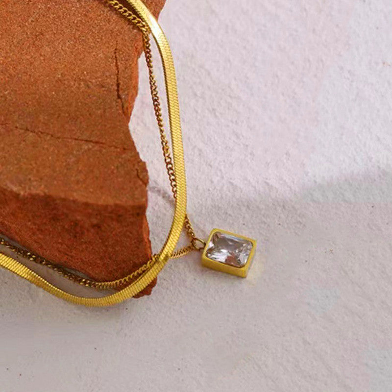 Statement Pair Combo: Layered Snake Chain Necklace & Pink CZ Heart