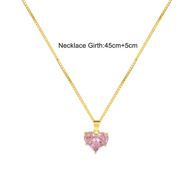 Anti-Tarnish Pink CZ Heart Pendant Necklace