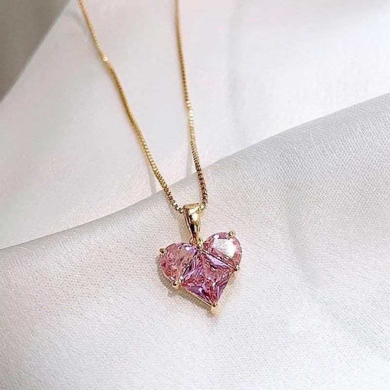 Statement Pair Combo: Layered Snake Chain Necklace & Pink CZ Heart