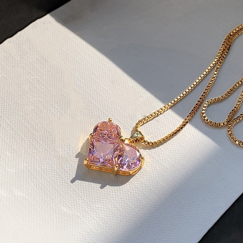 Heart Duo Combo: Pink CZ Heart & Interlocked Hearts Pendants