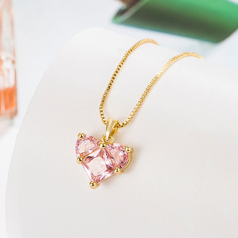 Anti-Tarnish Pink CZ Heart Pendant Necklace