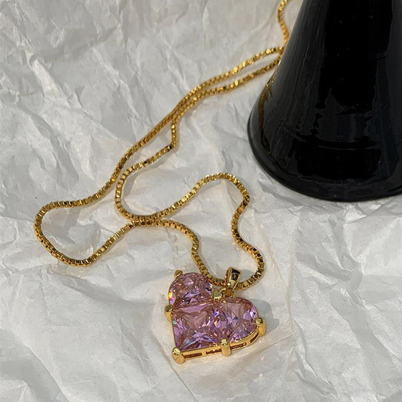 Anti-Tarnish Pink CZ Heart Pendant Necklace