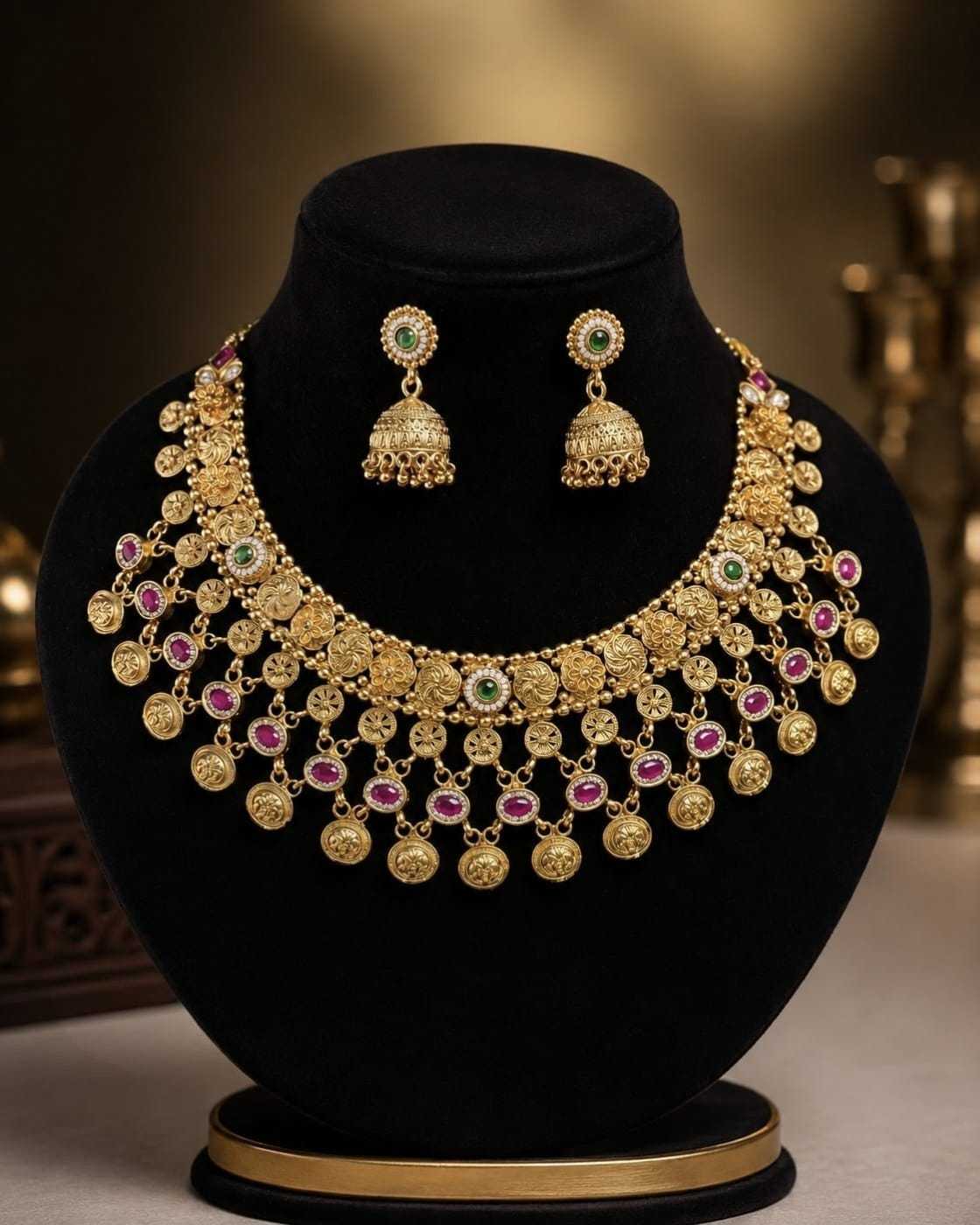 Antique Choker Set with Coin Drops & Jhumkas