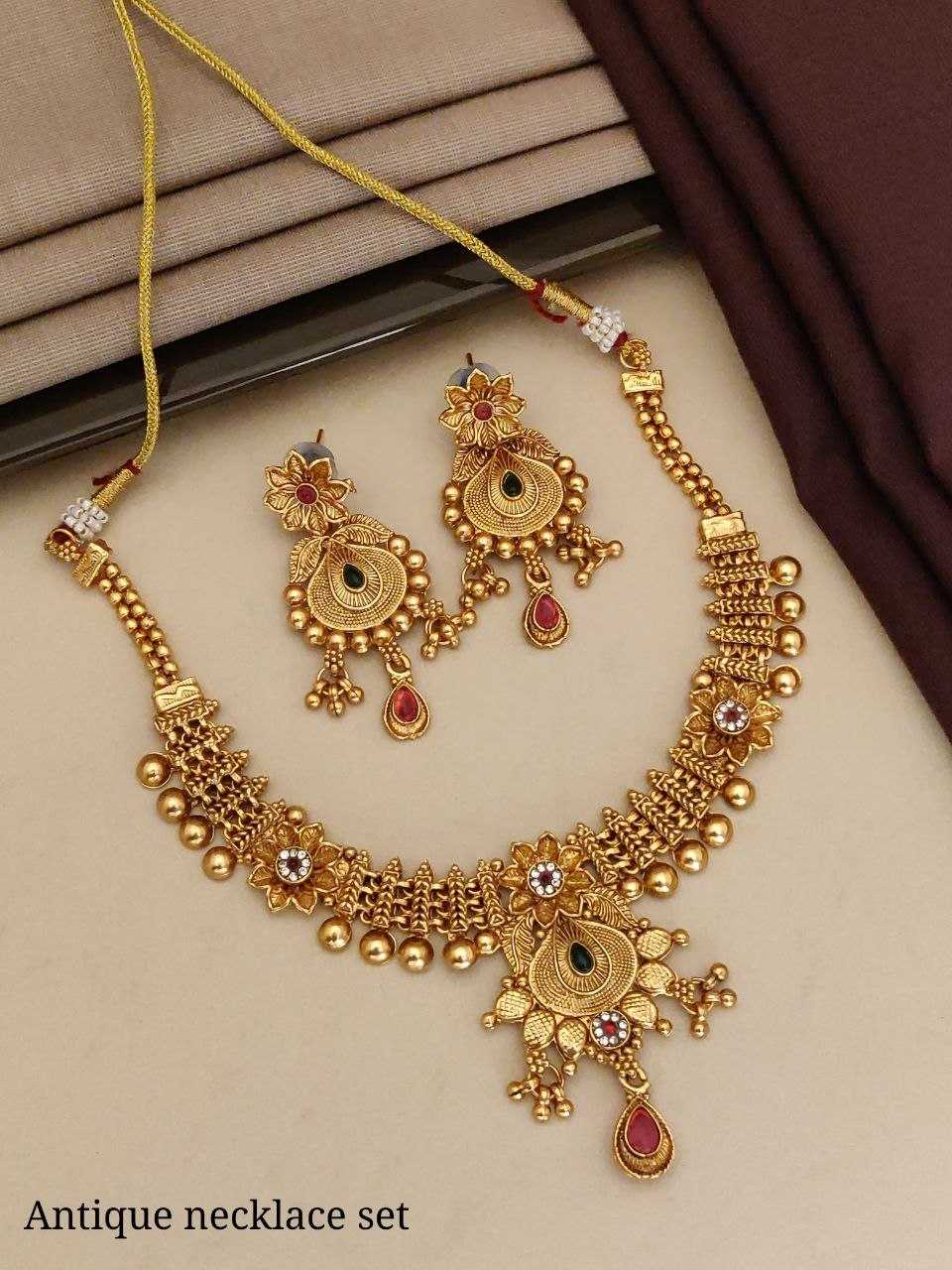 Antique Circular Pendant Necklace with Ruby Stones