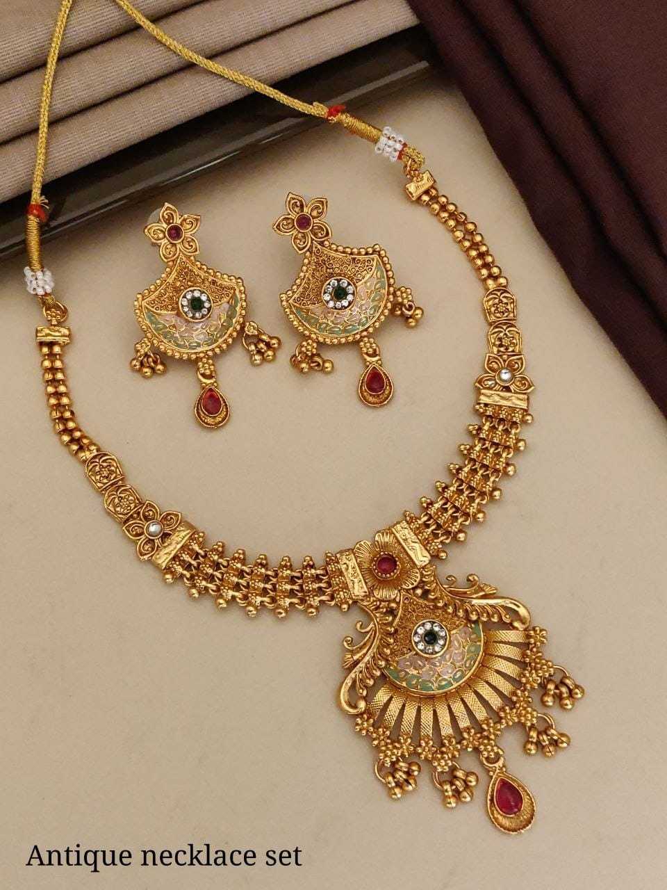 Antique Circular Pendant Necklace with Ruby Stones