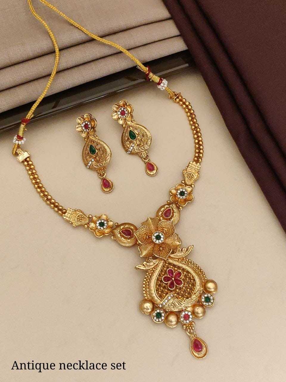 Antique Circular Pendant Necklace with Ruby Stones