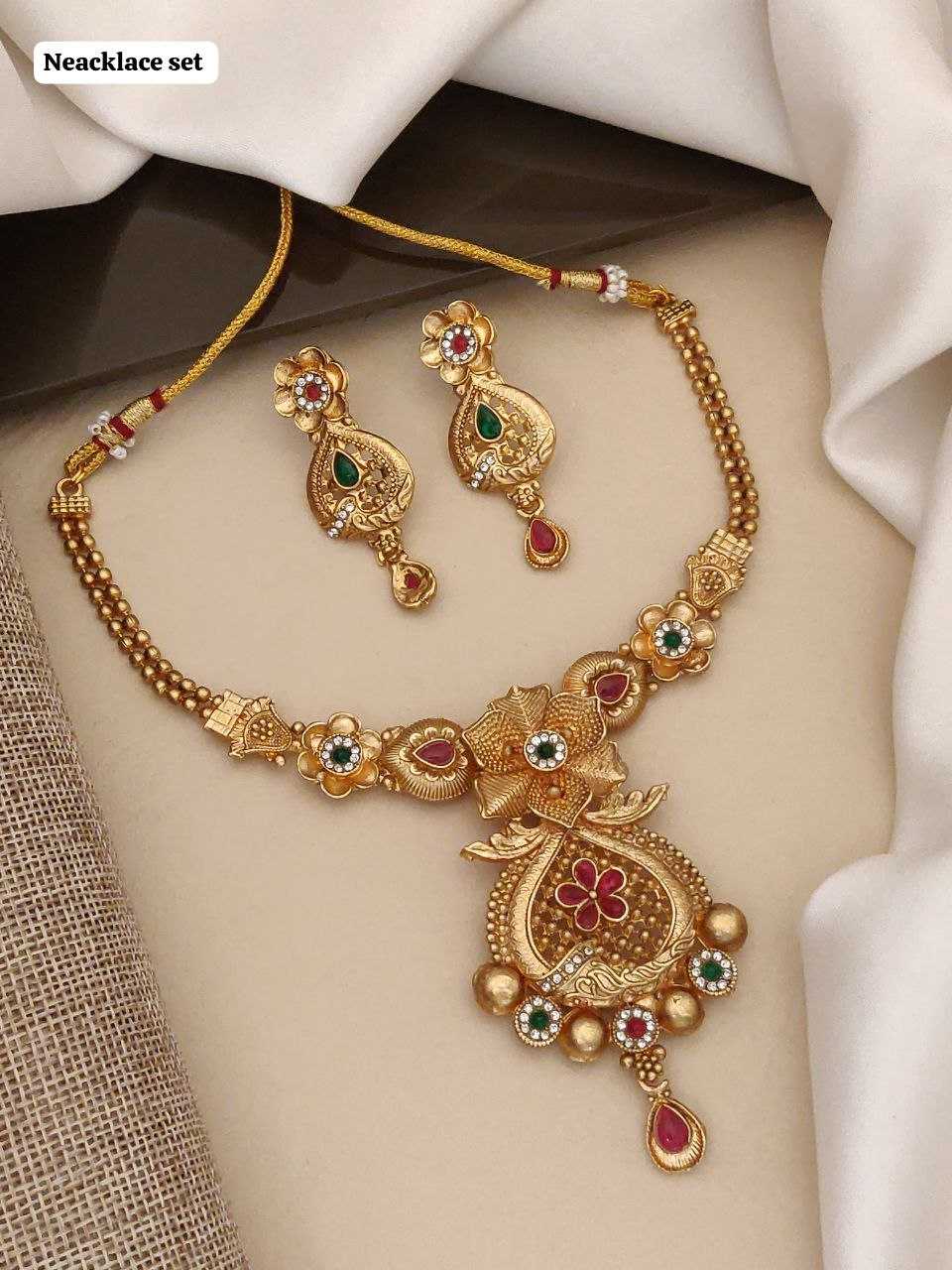 Antique Circular Pendant Necklace with Ruby Stones