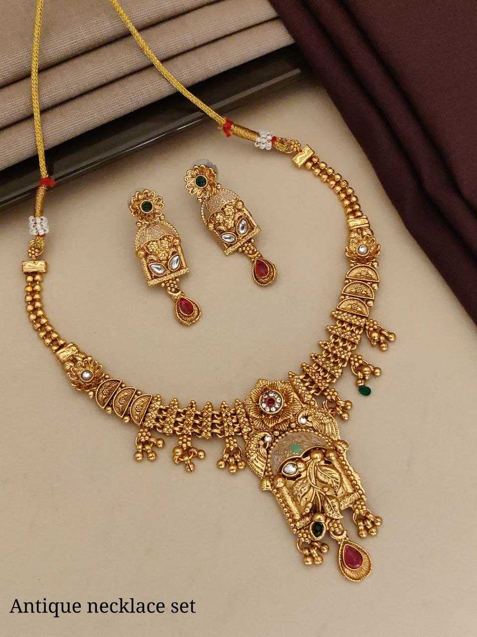 Antique Circular Pendant Necklace with Ruby Stones