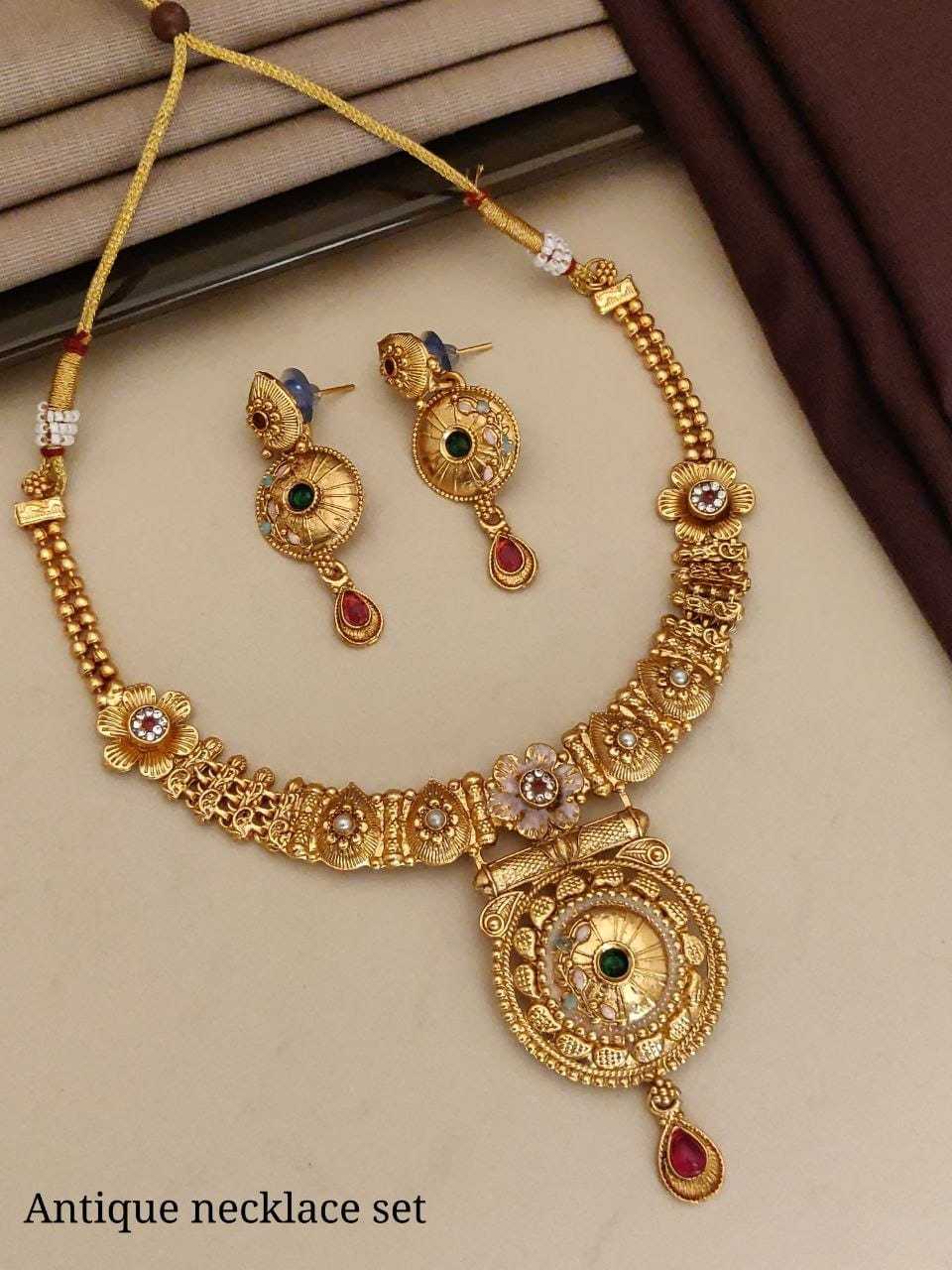Antique Circular Pendant Necklace with Ruby Stones