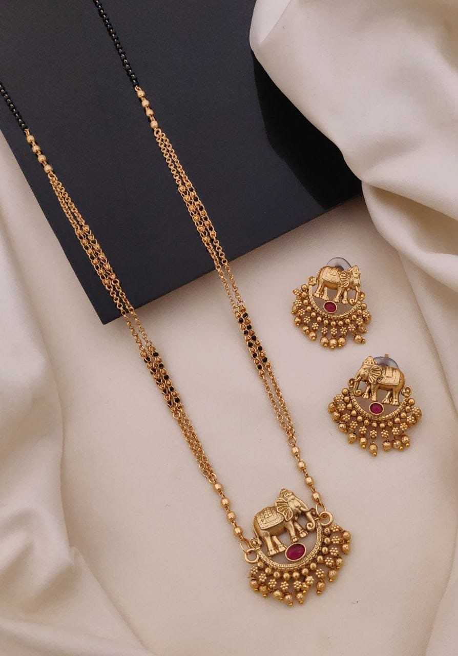 Antique Elephant Motif Long Mangalsutra & Earring Set