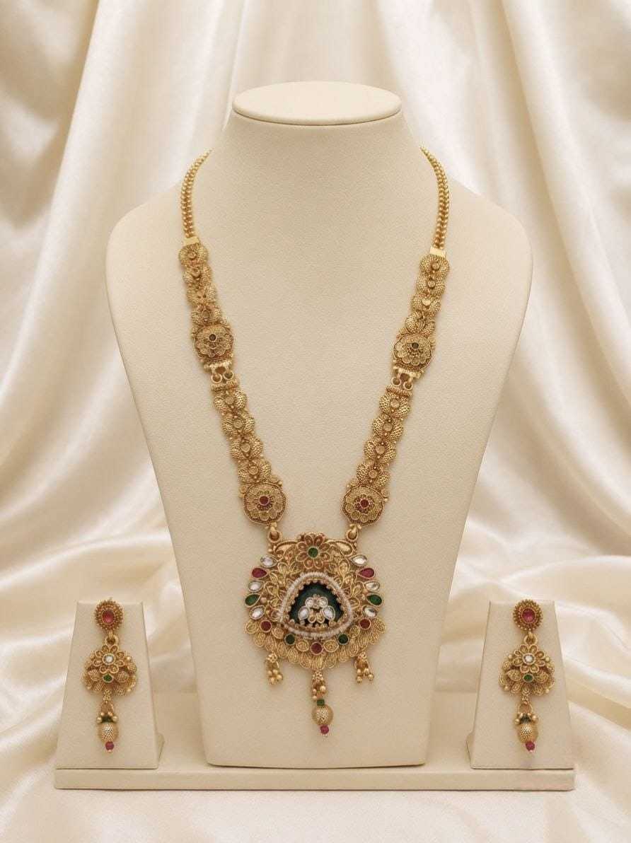 Antique Filigree Long Haram with Jhumka Earrings