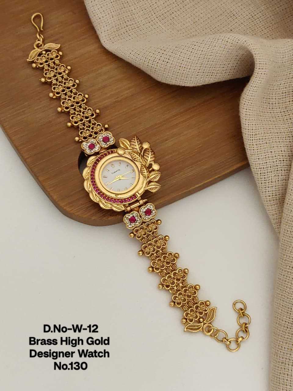 Antique Floral Jali Bracelet Watch with Ruby and Green Stones