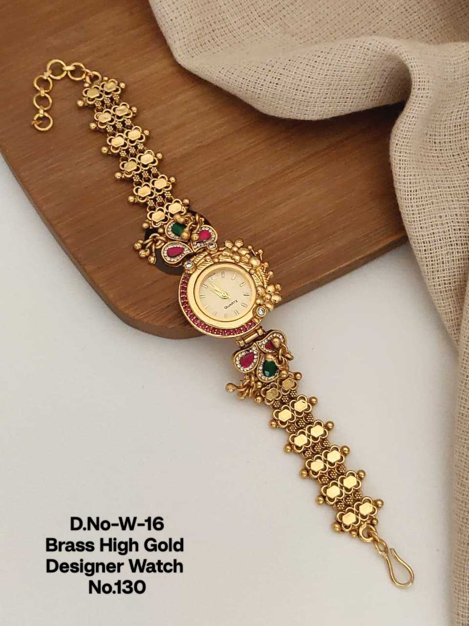 Antique Floral Jali Bracelet Watch with Ruby and Green Stones