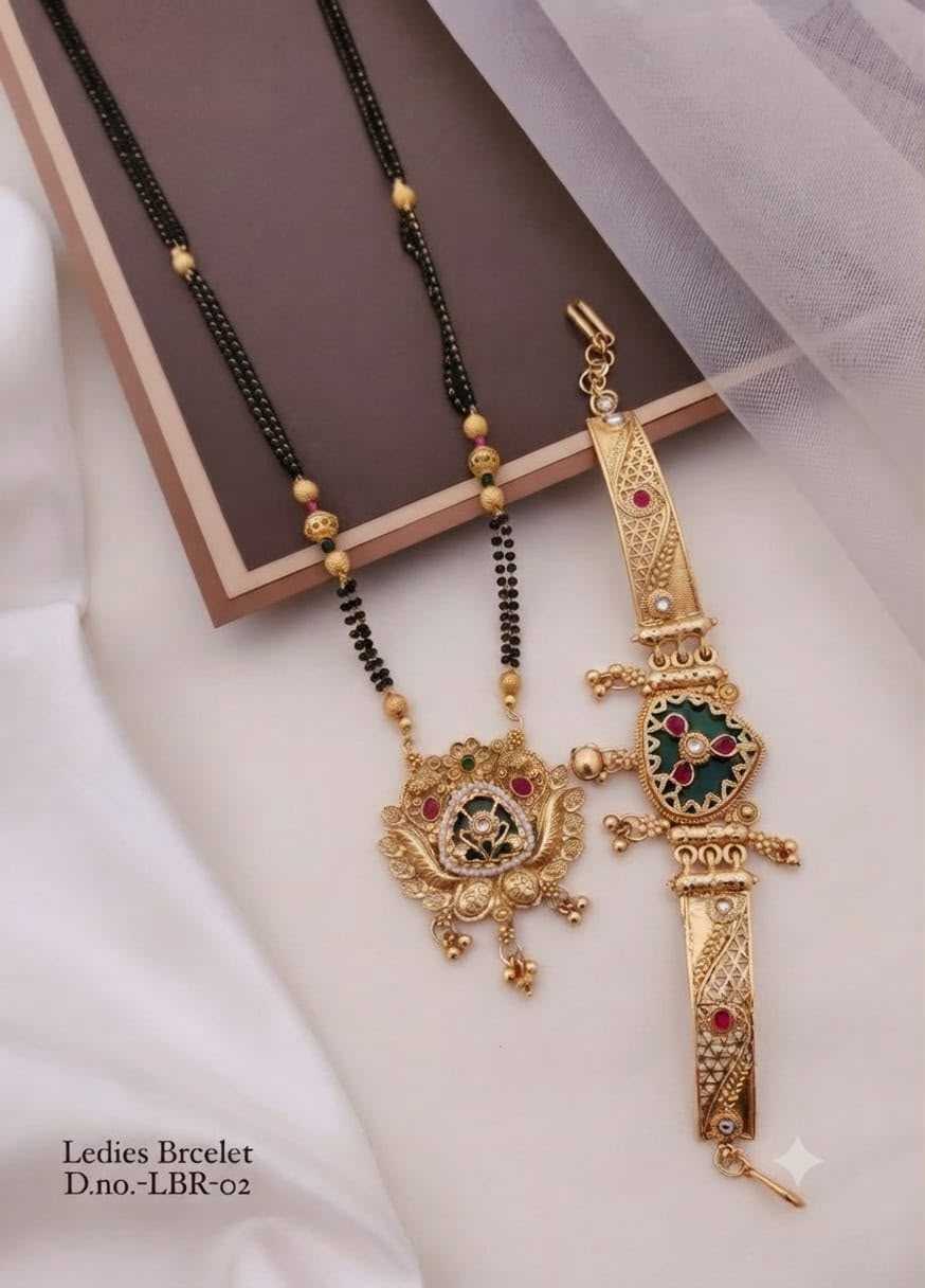 Antique Floral Mangalsutra with Matching Bracelet