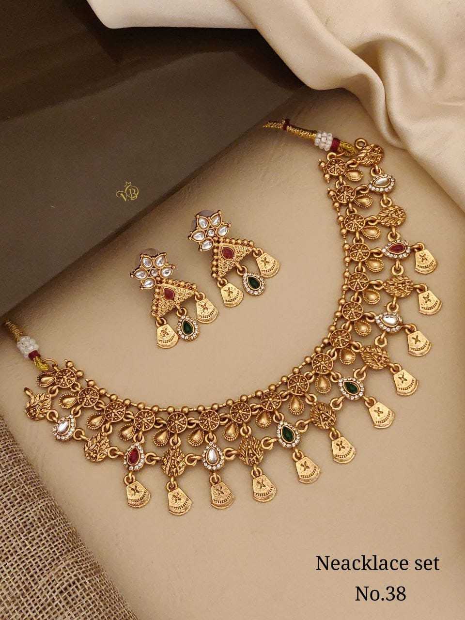 Antique Floral Necklace Set with Hanging Drops