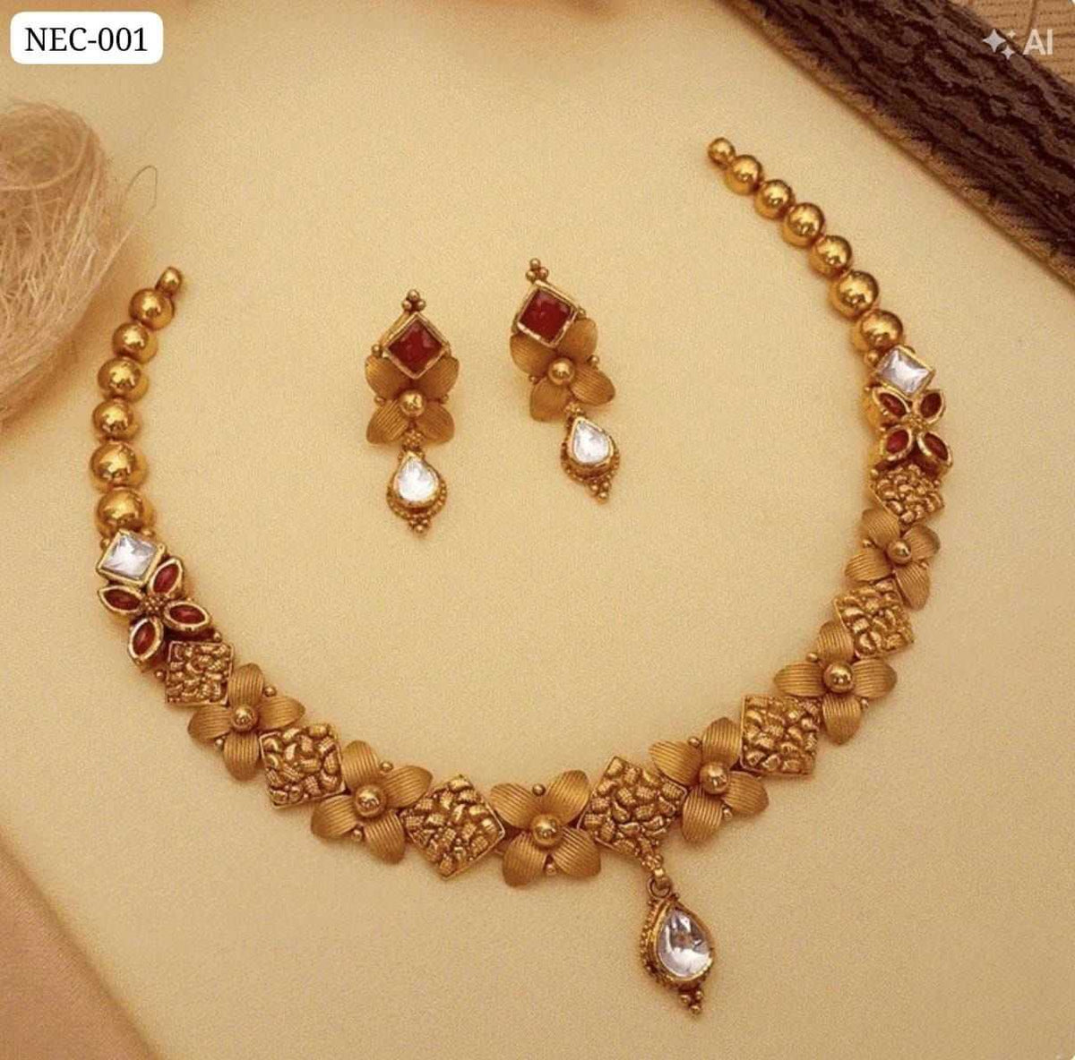 Antique Gold Plated Necklace Set with Earrings