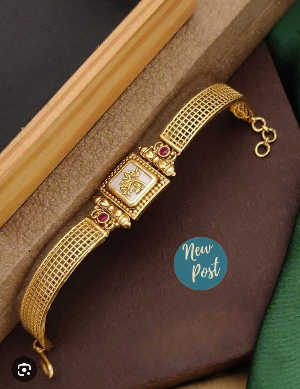 Antique Hand Kada with Square Red Stone Motif