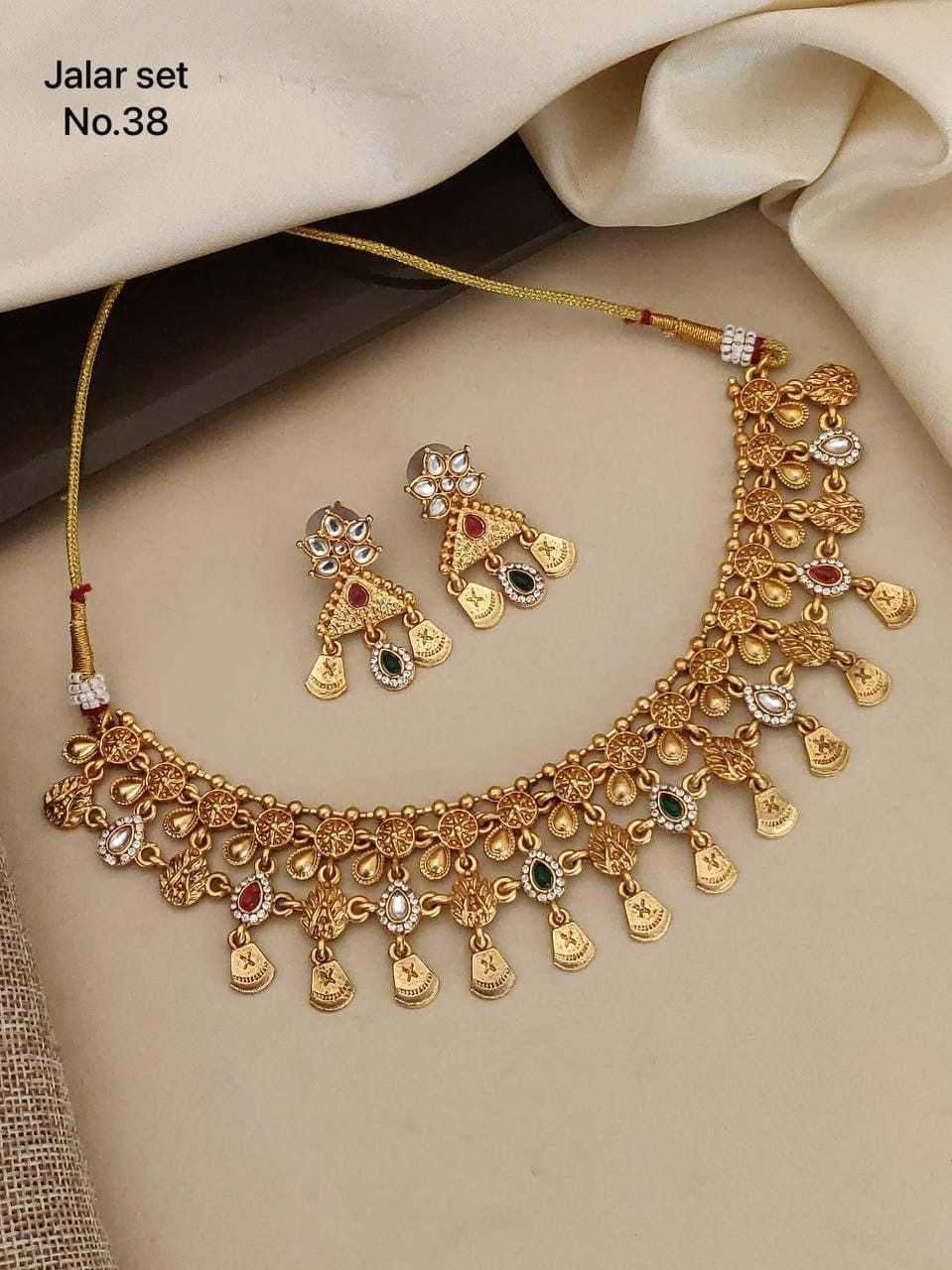 Antique Jalar Necklace Set with Coloured Stones