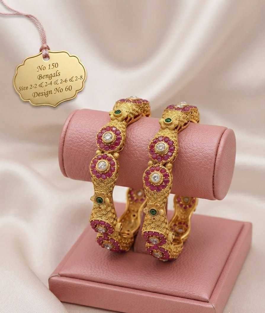 Antique Kangan Pair with Floral Motifs and Coloured Stones