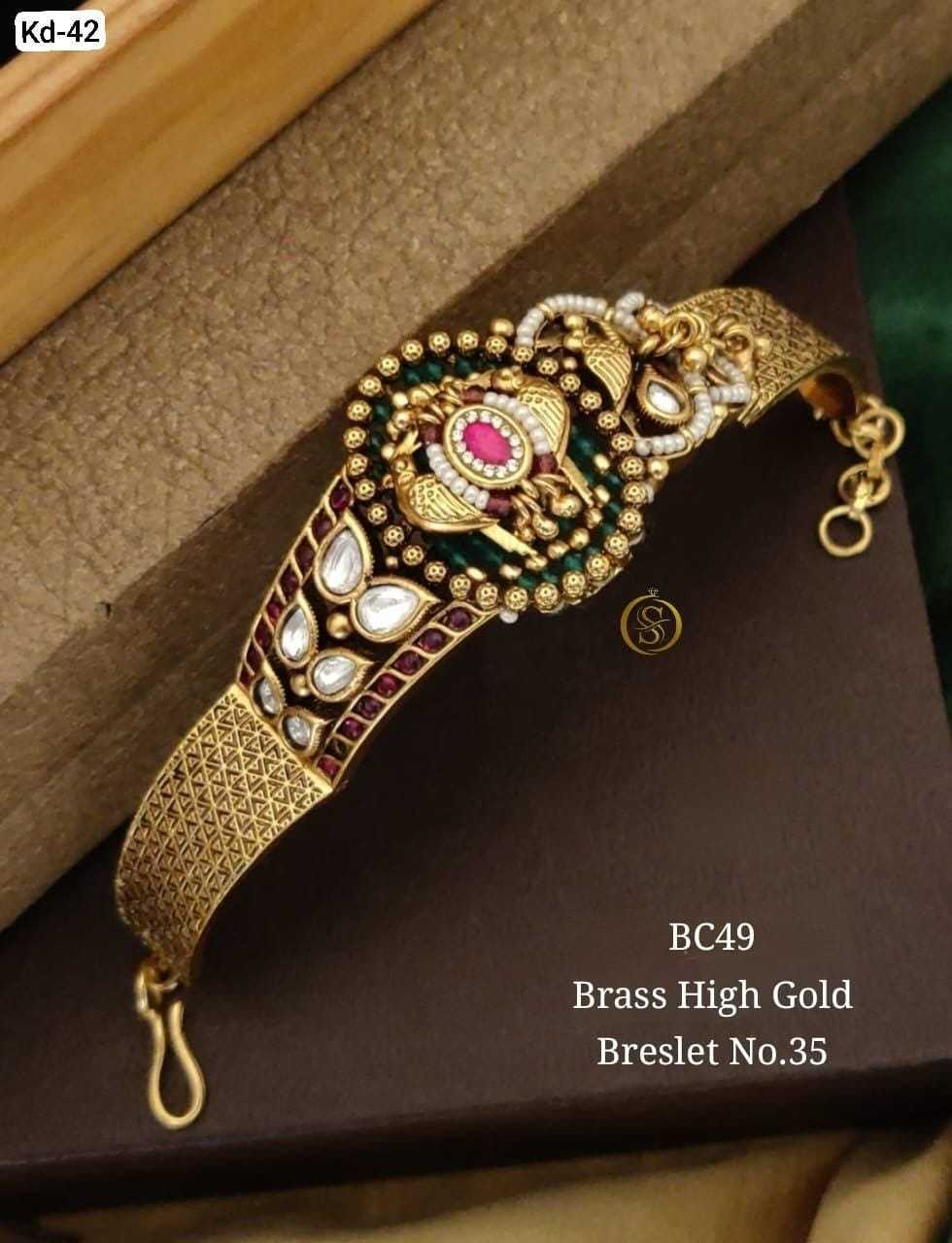 Antique Kundan Kada Bracelet with Pearl and Ruby Work