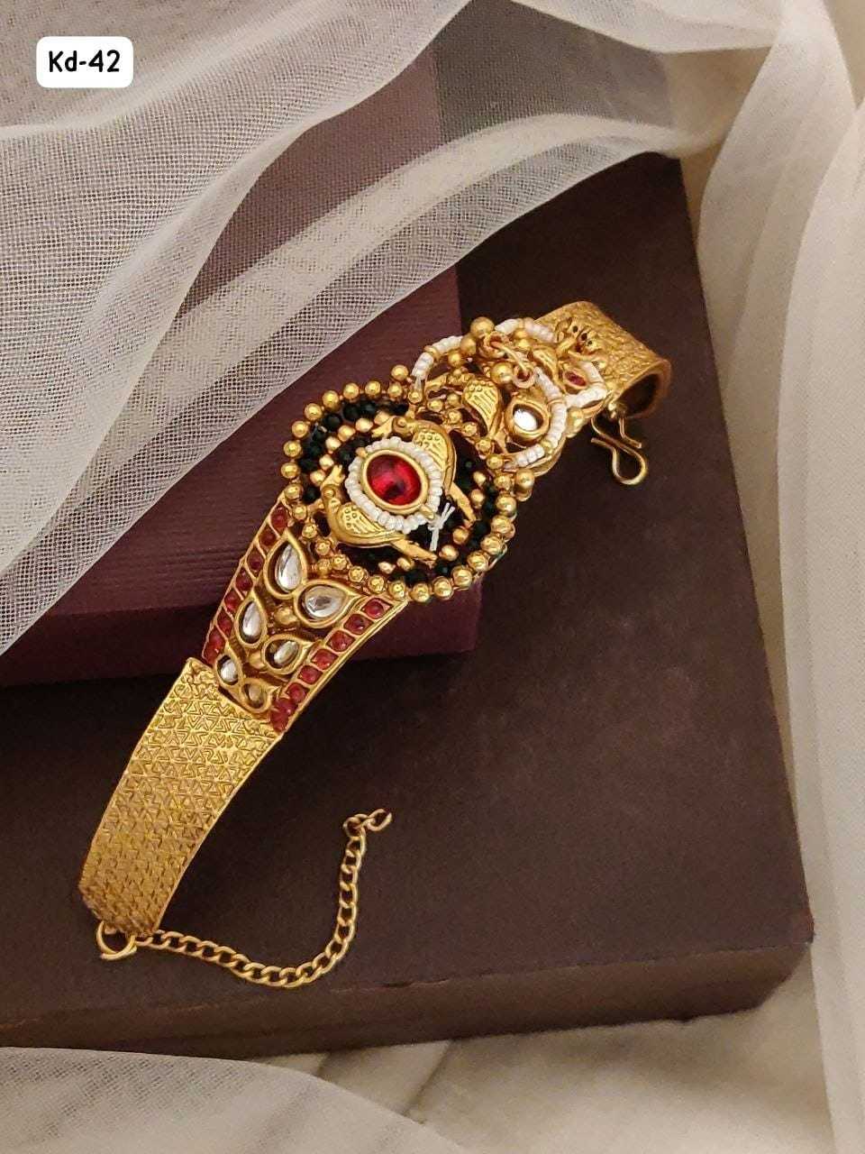 Antique Kundan Kada Bracelet with Pearl and Ruby Work