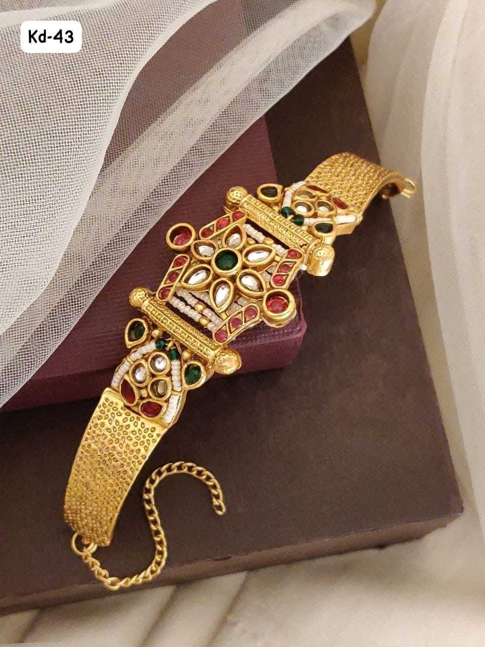 Antique Kundan Kada Bracelet with Pearl and Ruby Work