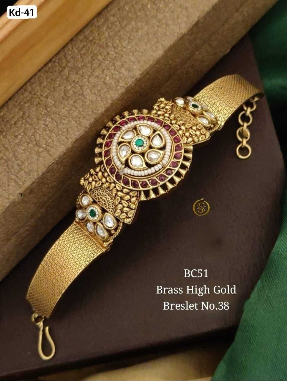Antique Kundan Kada Bracelet with Pearl and Ruby Work