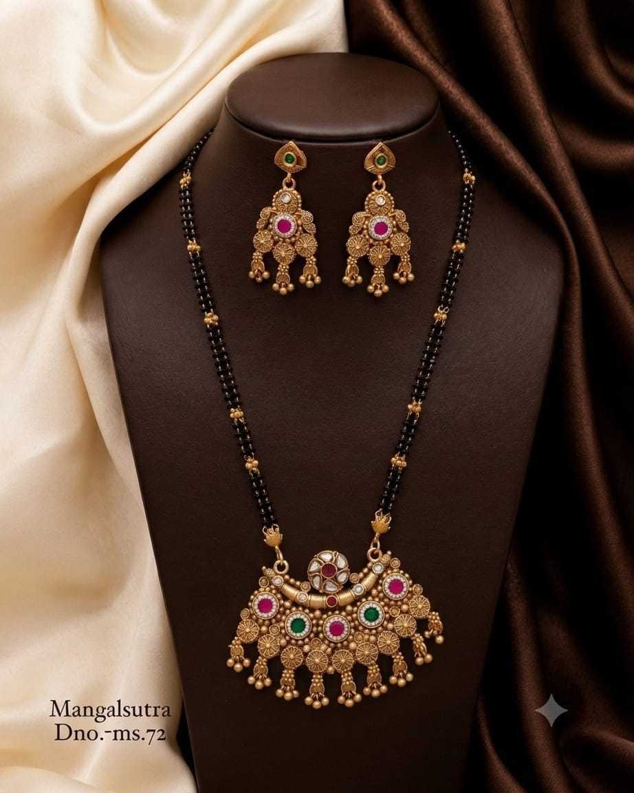 Antique Mangalsutra with Crescent Jhalar Pendant and Earrings