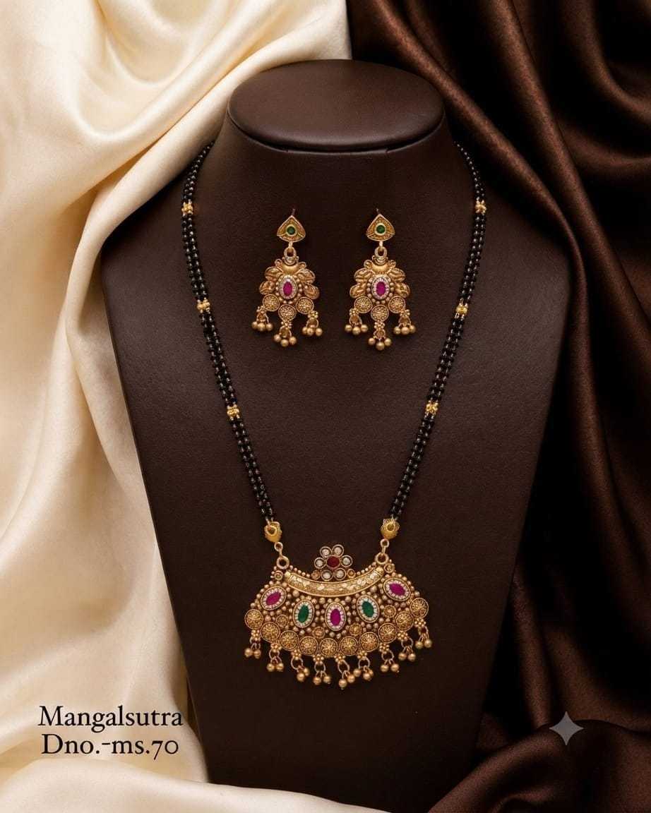 Antique Mangalsutra with Crescent Jhalar Pendant and Earrings