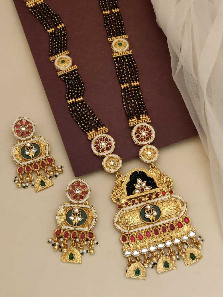 Antique Multi-Strand Mangalsutra Set with Meena Pendant and Jhumkas