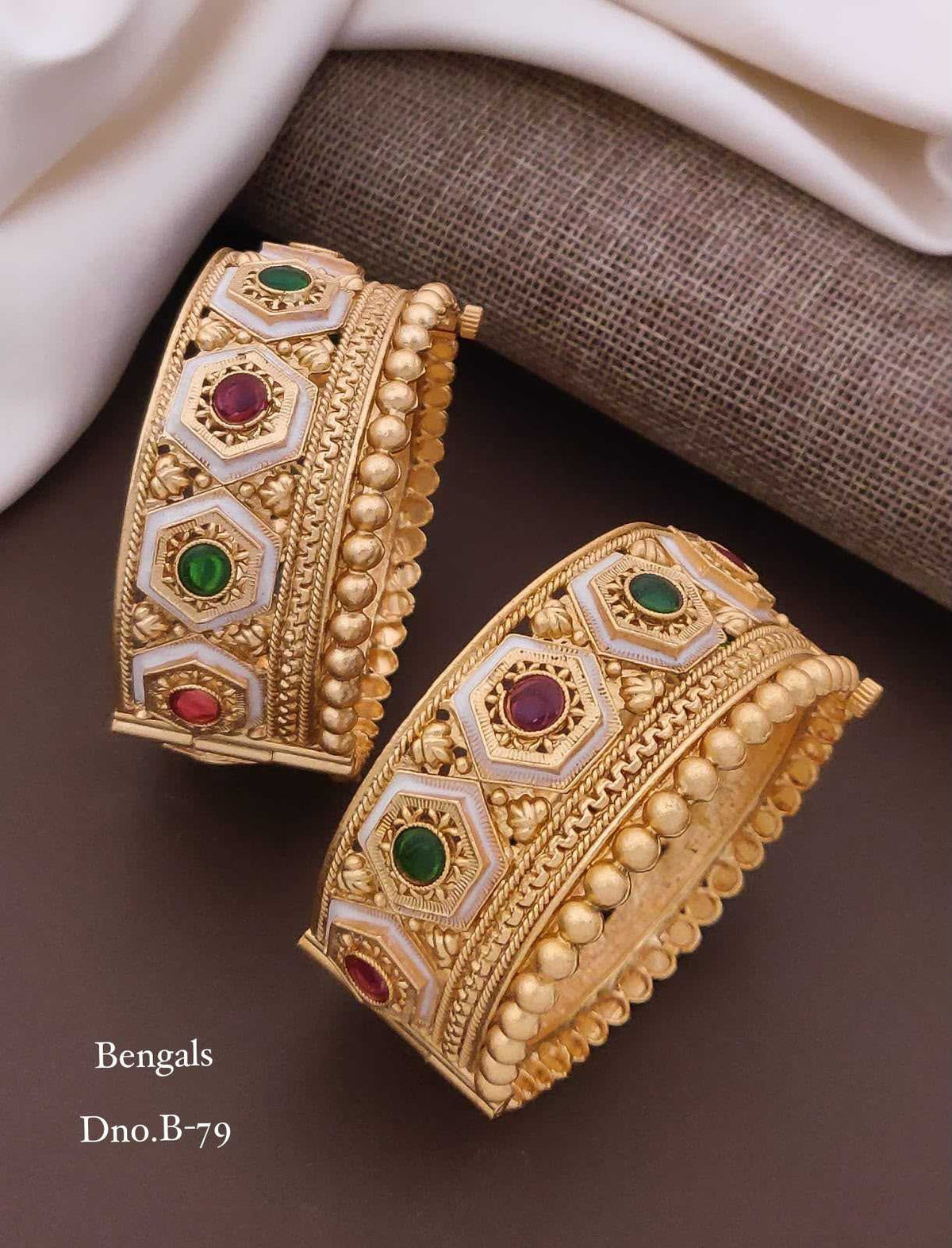 Antique Peacock Bangles with Ruby & Green Stones