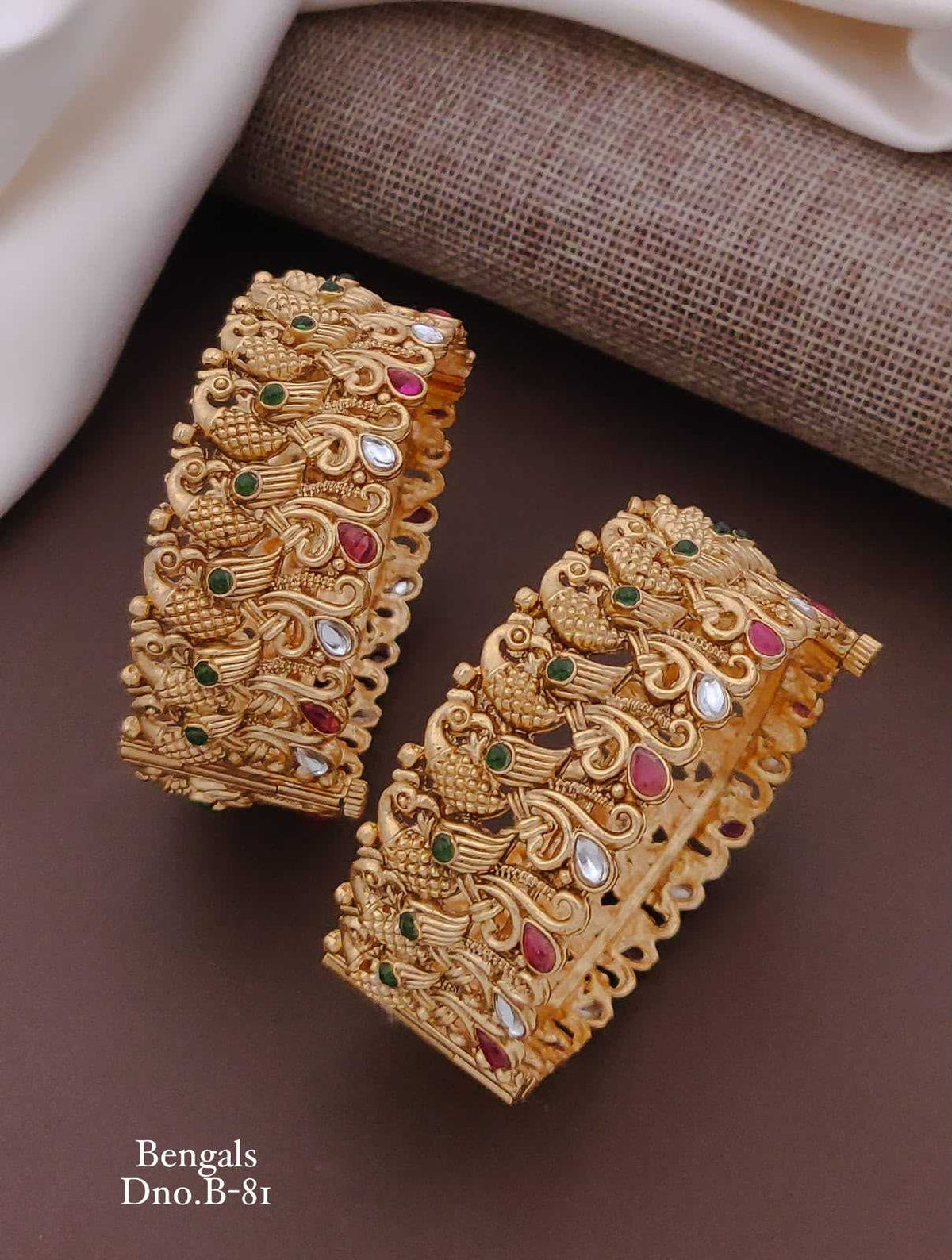 Antique Peacock Bangles with Ruby & Green Stones