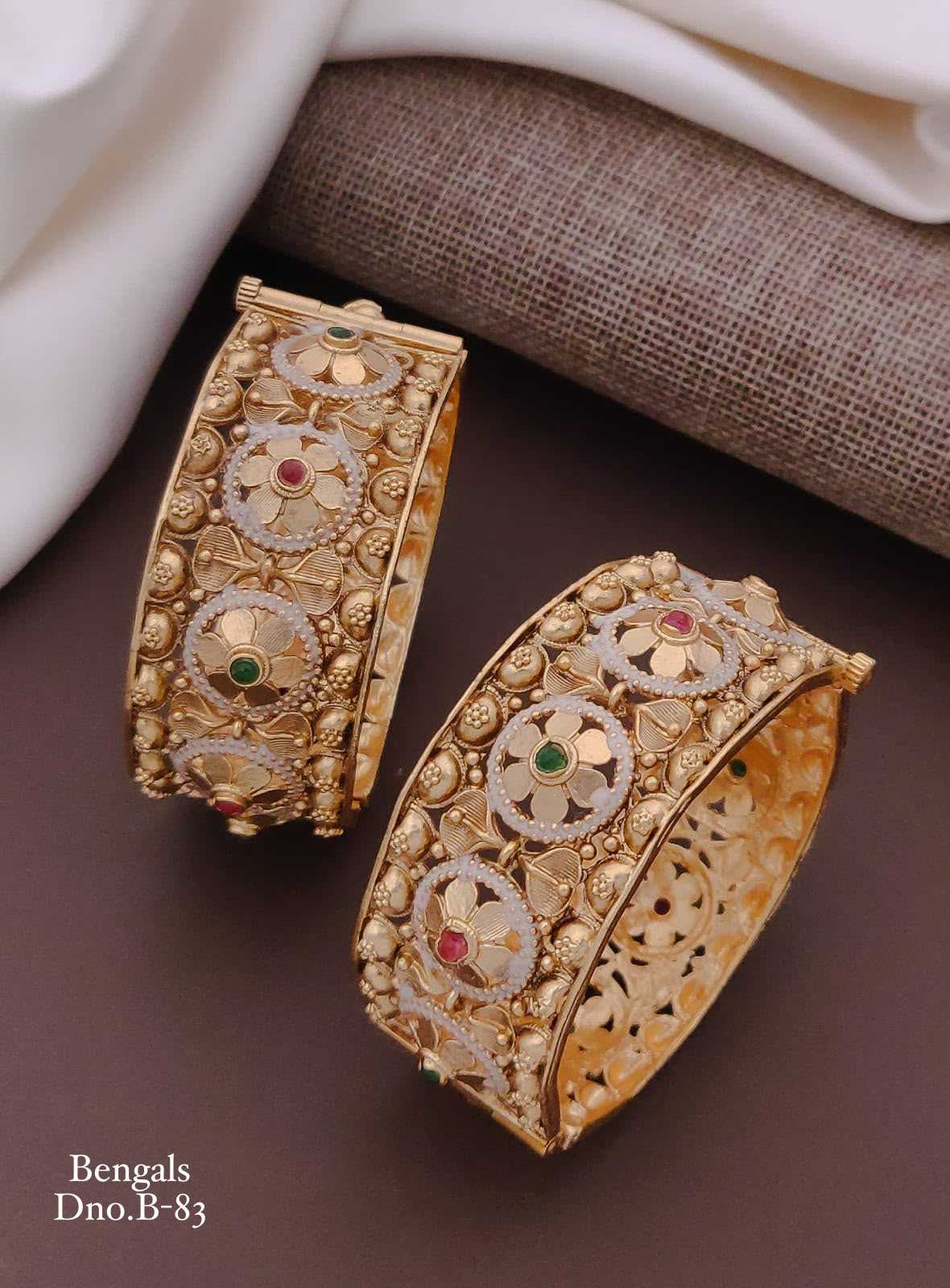 Antique Peacock Bangles with Ruby & Green Stones