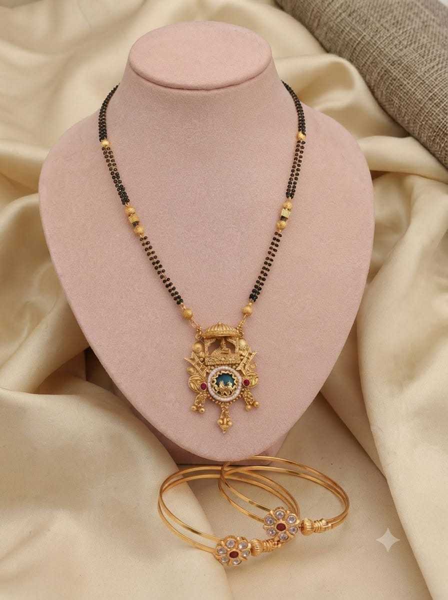 Antique Pendant Mangalsutra with Blue Stone Centre