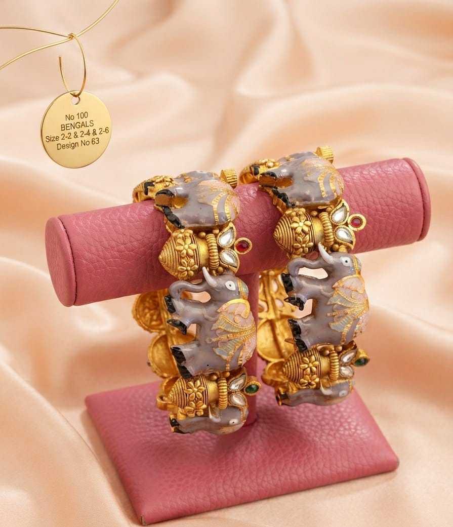 Antique Rajwadi Bangle Pair in Jaali, Elephant and Floral Designs