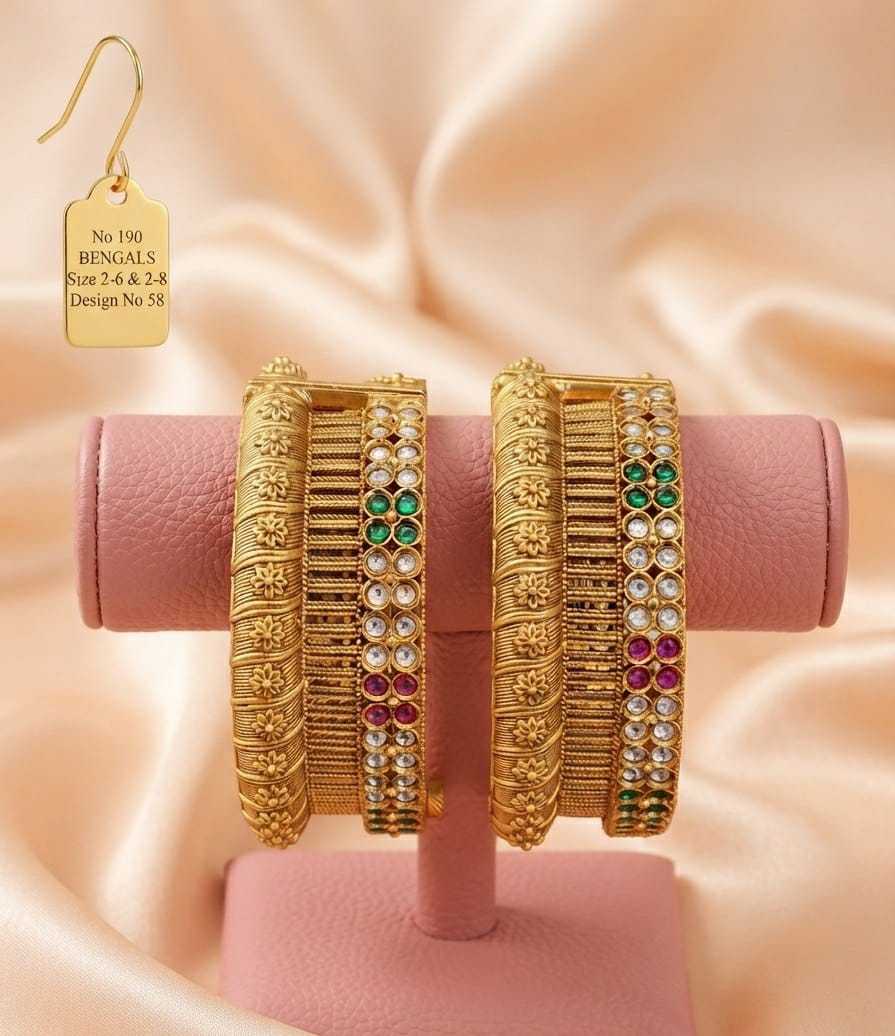 Antique Stacked Bangle Set with Kundan, Ruby and Green Stone Rows