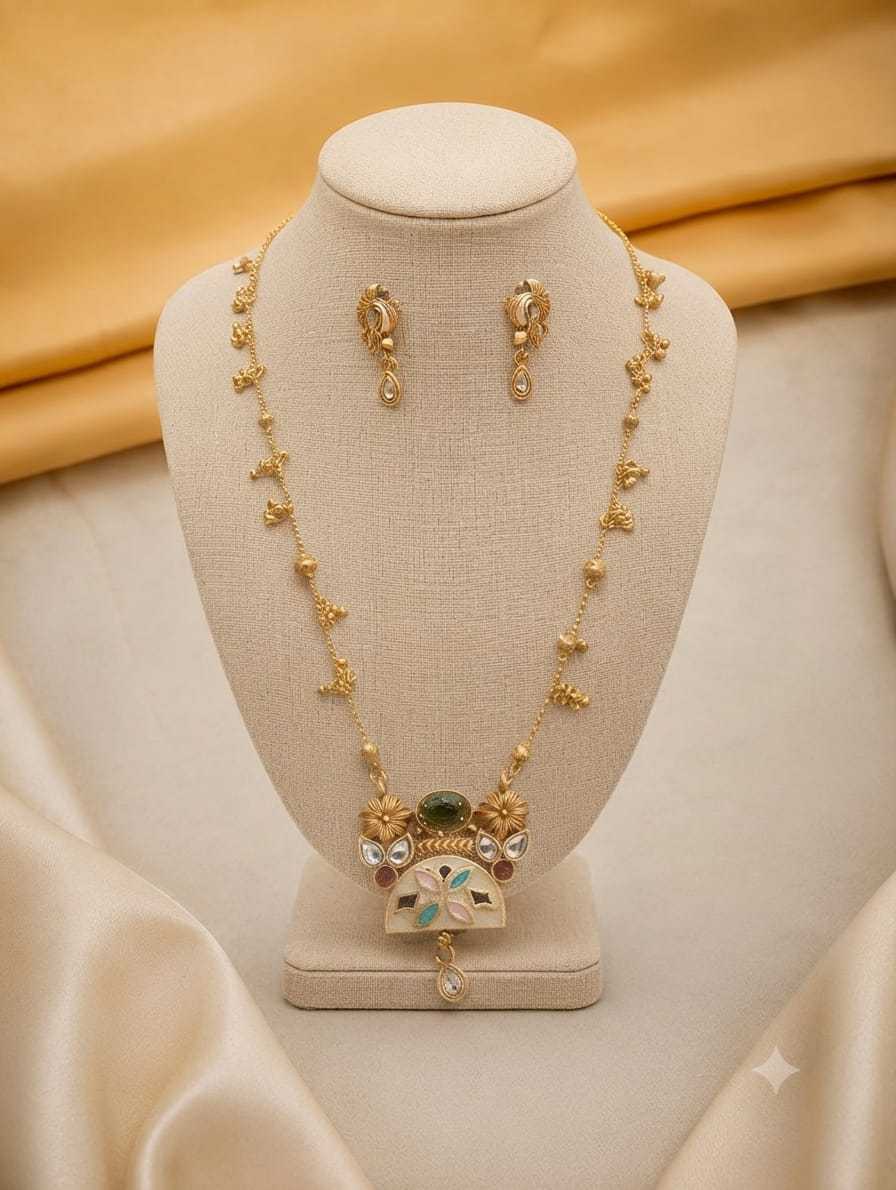 Antique Temple Necklace Set with Filigree Work