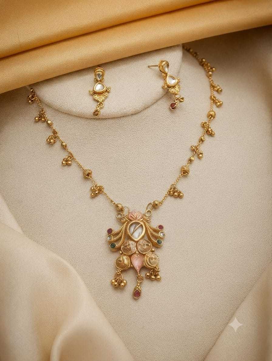 Antique Temple Necklace Set with Filigree Work
