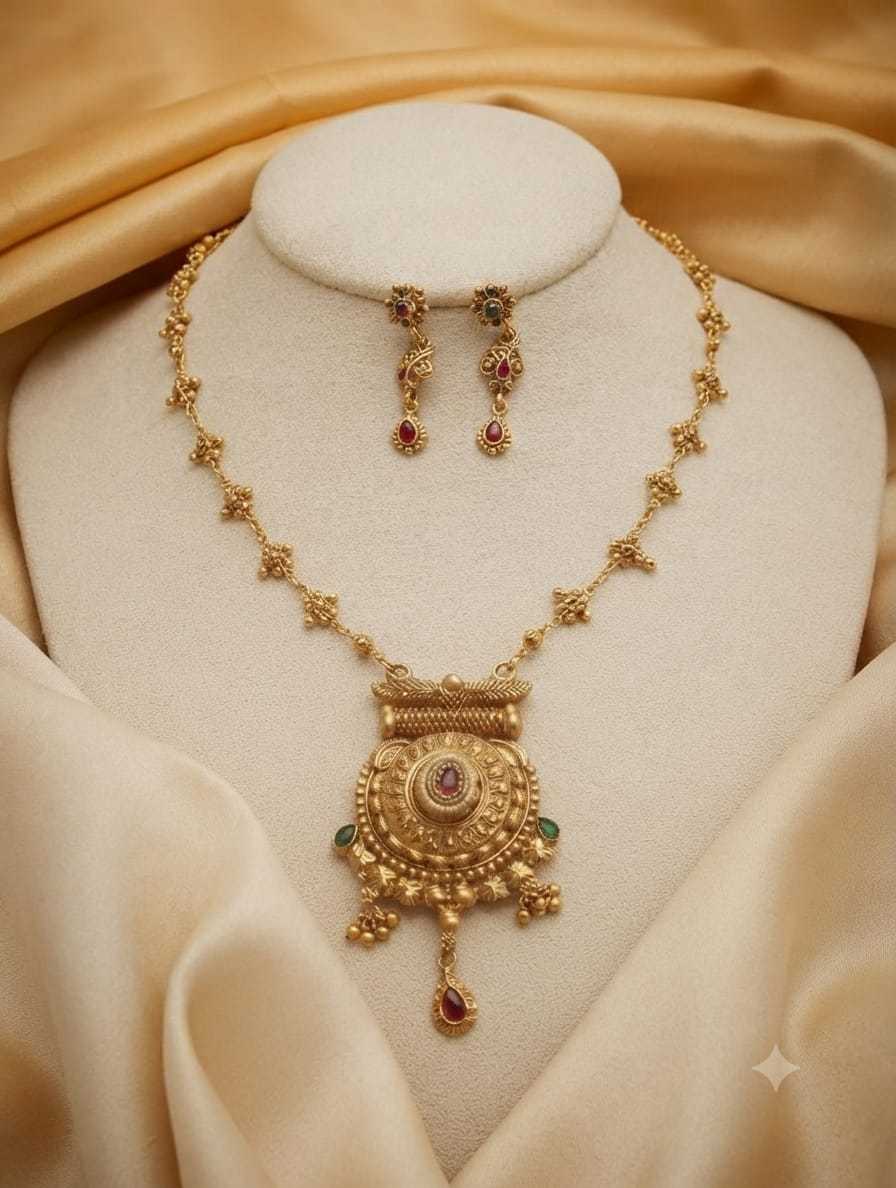 Antique Temple Necklace Set with Filigree Work