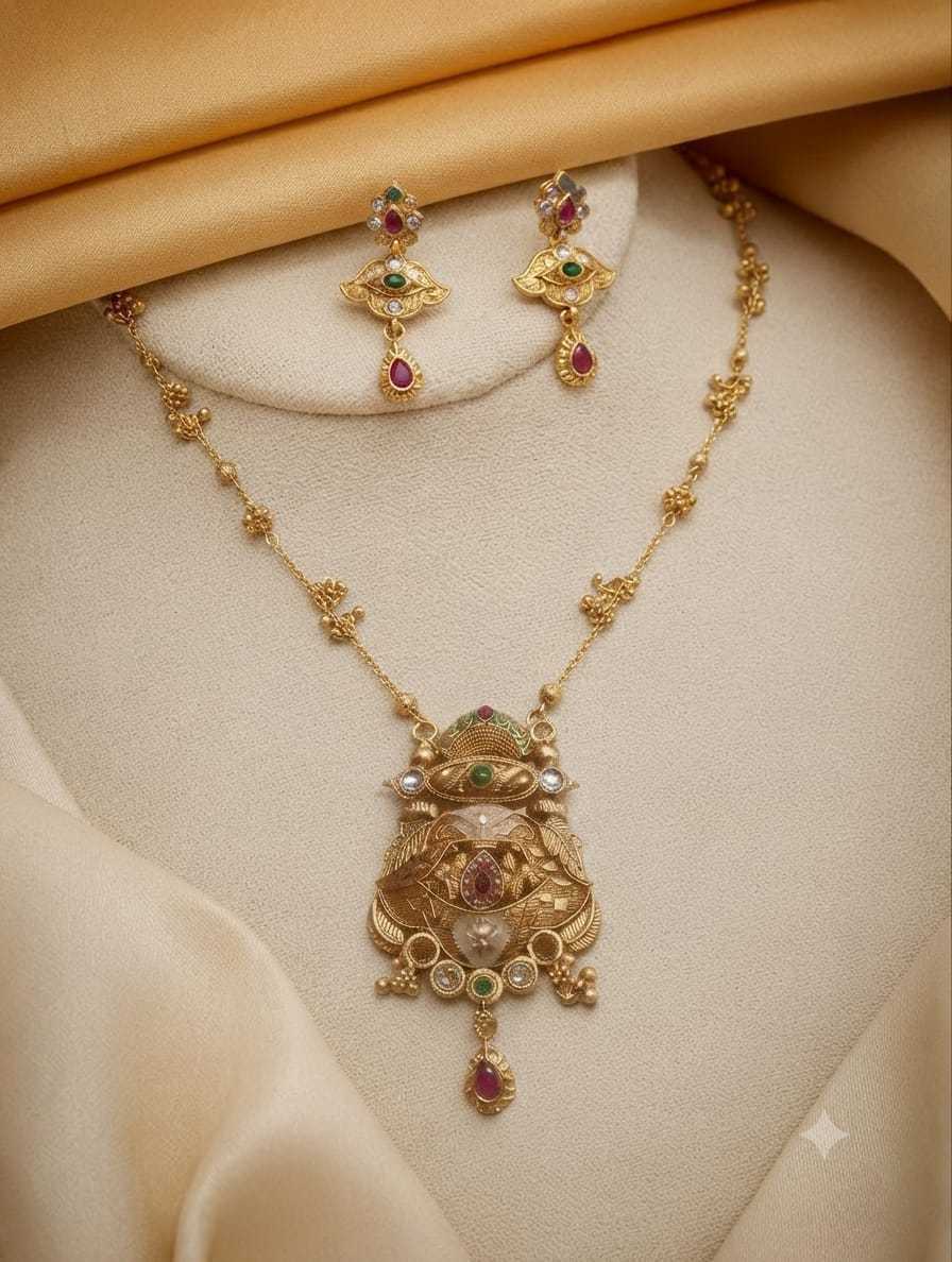 Antique Temple Necklace Set with Filigree Work
