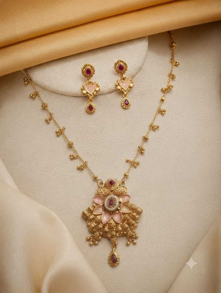 Antique Temple Necklace Set with Filigree Work