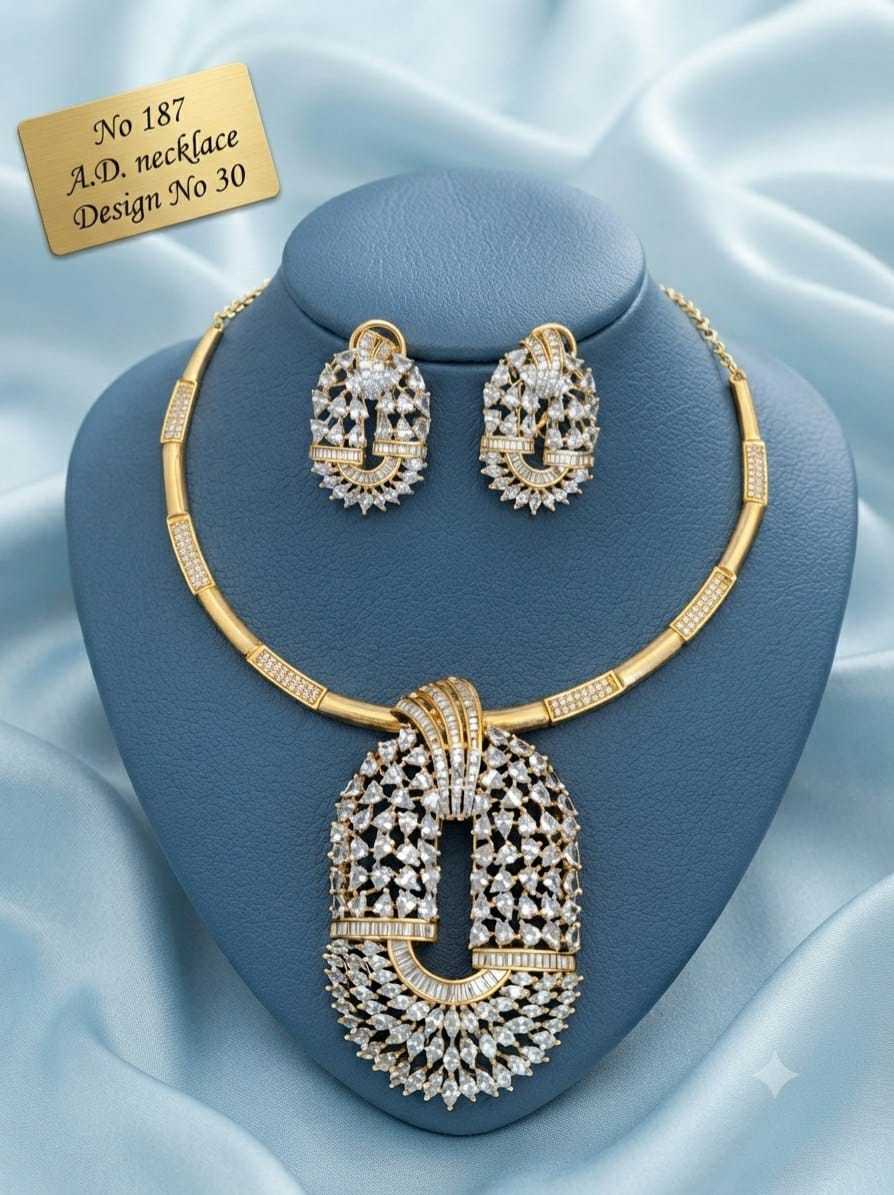 Arched Buckle Pendant AD Hasli Necklace Set with Earrings