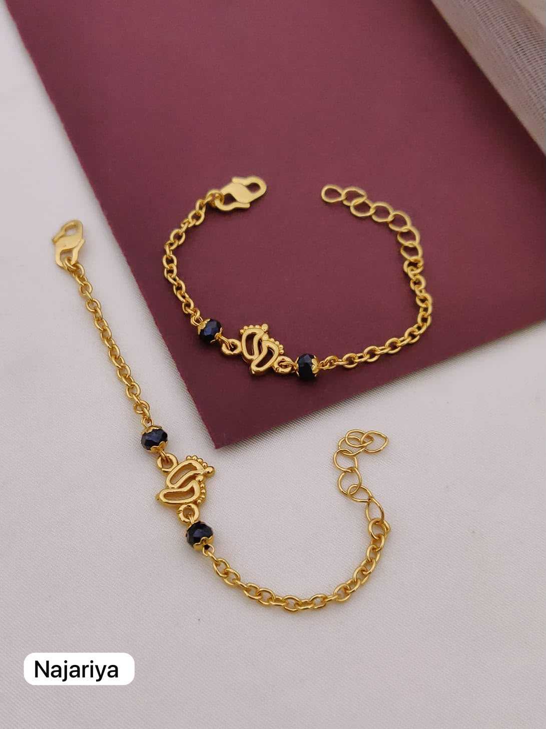 Baby Footprint Nazariya Bracelet Pair with Black Beads