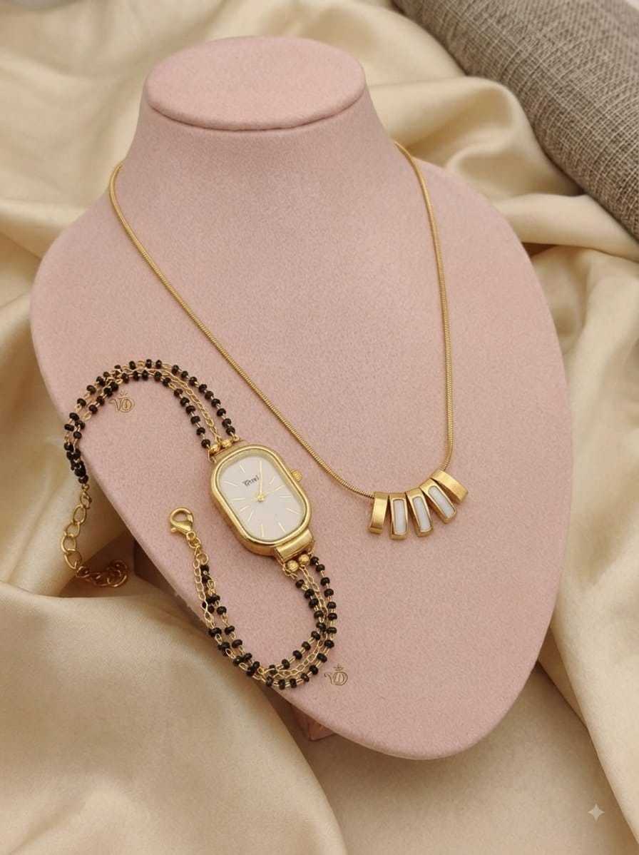 Bar Charm Snake Chain Necklace & Fashion Watch Combo