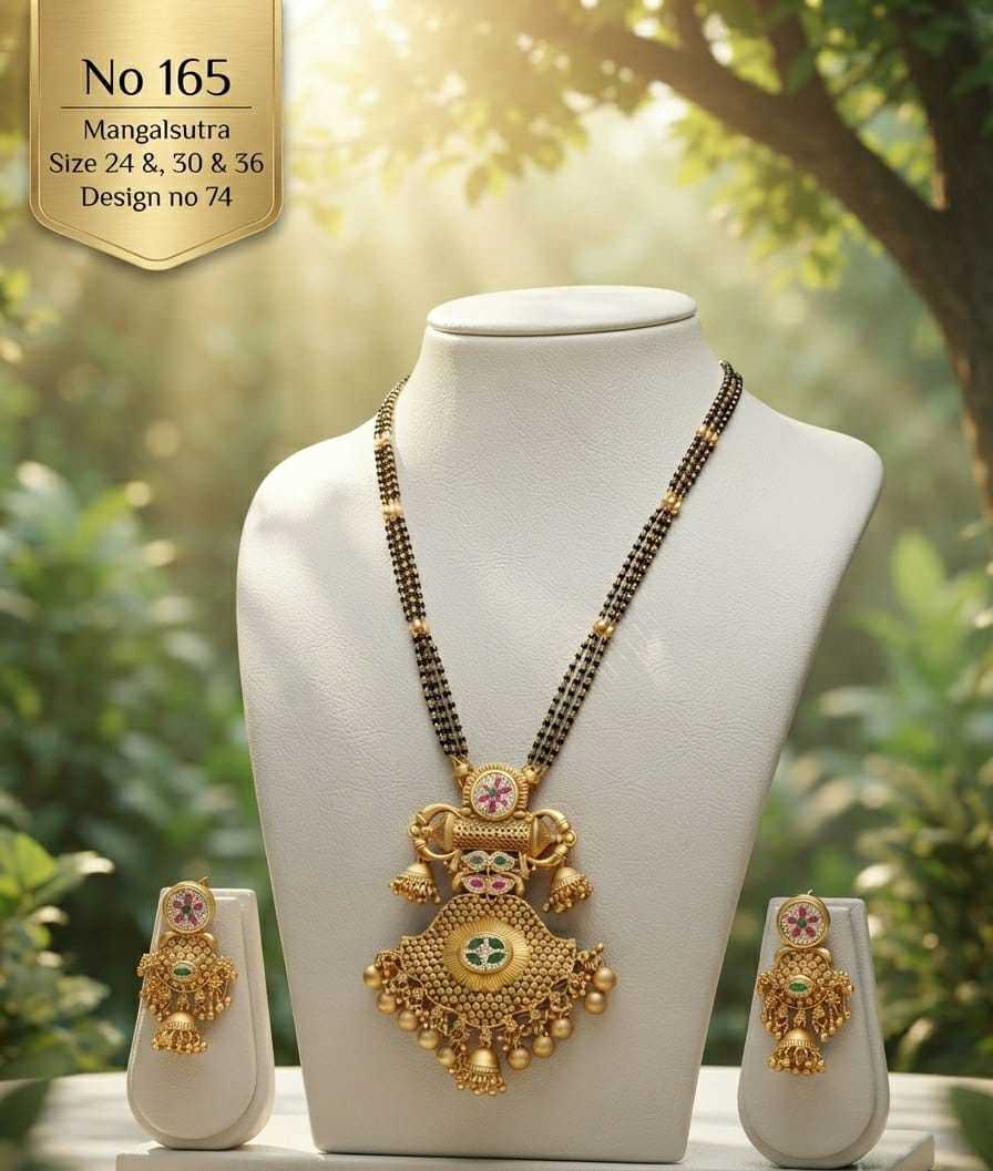 Bell Drop Pendant Mangalsutra with Meenakari Flower and Earrings