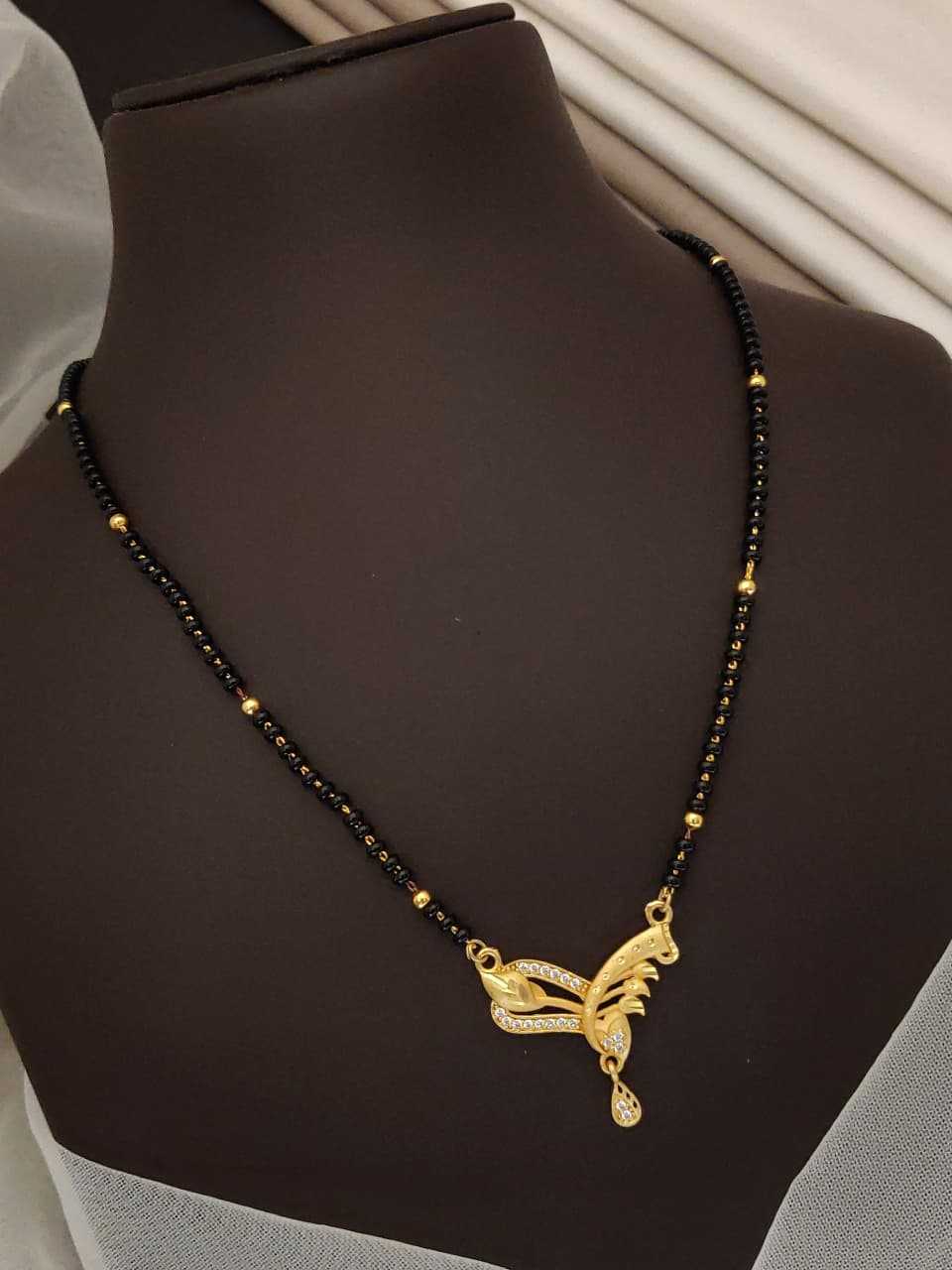 Black Bead Mangalsutra with Peacock Wing AD Pendant