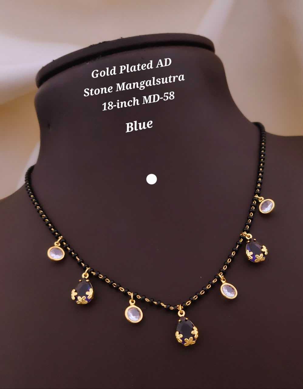 Black Bead Mangalsutra with Teardrop and Round AD Stone Charms