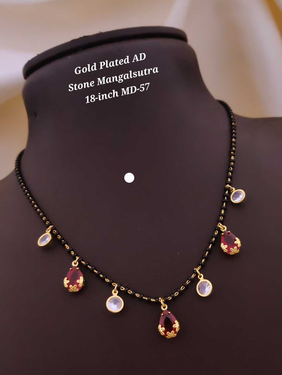 Black Bead Mangalsutra with Teardrop and Round AD Stone Charms