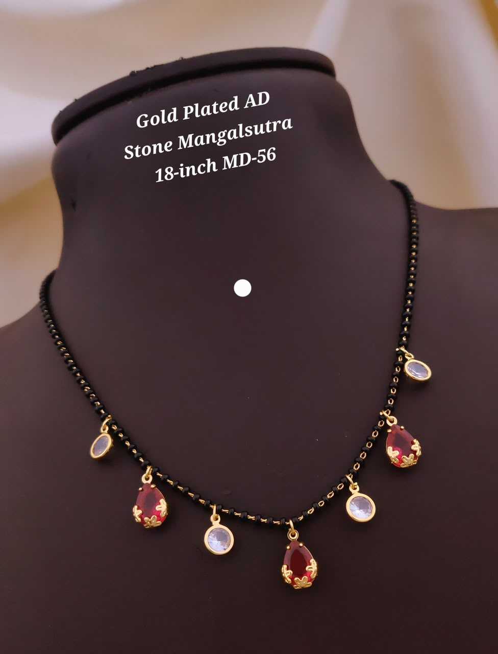 Black Bead Mangalsutra with Teardrop and Round AD Stone Charms