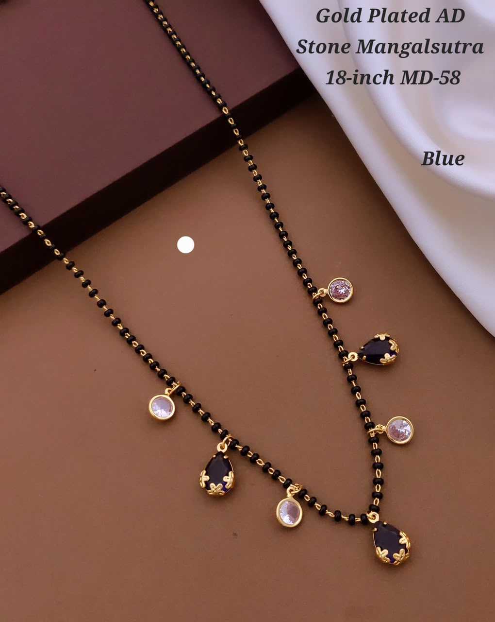 Black Bead Mangalsutra with Teardrop and Round AD Stone Charms
